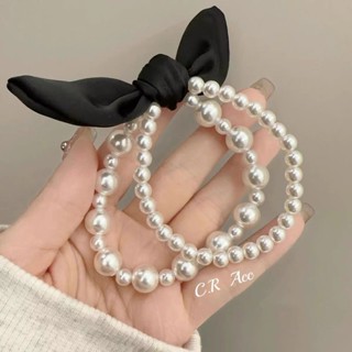 ⭐新店開業⭐【店鋪熱銷】舊夢巴黎~法式高階感珍珠髮圈女手鏈蝴蝶結雙層珍珠手鏈綁頭髮繩