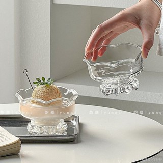 冰淇淋碗 冰淇淋杯 蛋糕杯 杯子蛋糕杯 【店鋪熱銷】韻器 ins風玻璃碗冰花雪糕碗甜品碗水果冰淇淋碗家用酸奶果凍碗
