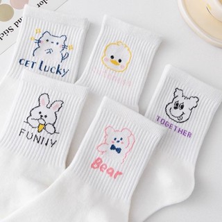 🚀臺灣發貨⚡襪子🔥A111🔥 5雙130元 夏季可愛中筒襪子女學生卡通白色襪子 ins潮甜美小清新短襪