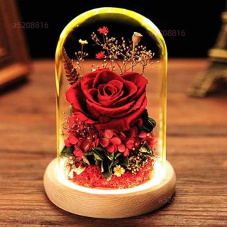 紅色粉色永生玫瑰花禮物發光不凋花盅保鮮花永生花玻璃盅玻璃罩禮品燈附手提禮盒玫瑰玻璃鐘罩情侶男女生日禮物