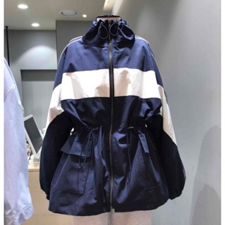 鹿小姐✨M-4XL大尺碼撞色拼接衝鋒衣女春秋2023新款韓版寬鬆抽繩收腰顯瘦運動風衣外套 韓國女裝🔥