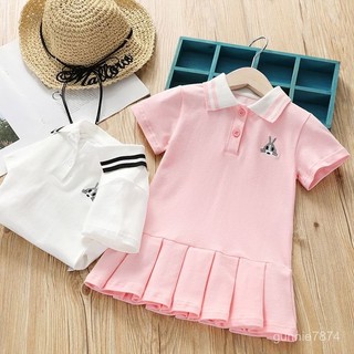 【店鋪熱賣】女童夏裝連衣裙新款洋氣寶寶polo裙衫中小兒童純棉短袖裙子潮女童裙子 中小童 短袖連身裙 T恤裙 女童洋裝