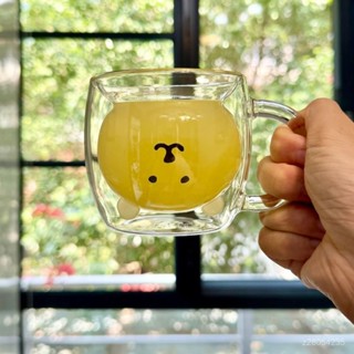 💯桃園出貨✔ 自嘲熊韓國200ml耐熱玻璃杯可愛情侶高硼矽玻璃隔熱咖啡杯牛奶杯