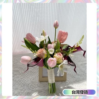 【🔥臺灣發貨🔥】韓係手捧花 新娘花束鬱金香馬蹄蓮手捧花領證假花仿真花攝影拍照道具婚禮韓式新娘花束 外拍 影樓拍攝花