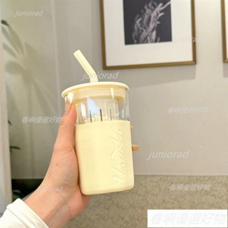 g221859*推薦簡約大容量水杯玻璃吸管杯帶蓋果汁飲料杯耐熱高硼矽咖啡杯子