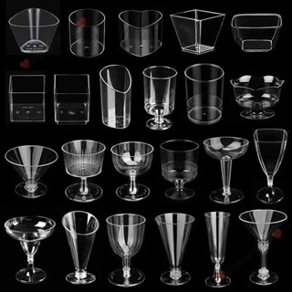 100PCS塑膠香檳杯 一次性香檳杯 紅酒高腳杯 慕斯杯 果凍杯 布丁杯 酒杯 透明硬塑膠杯 拋棄式 e_cgqe