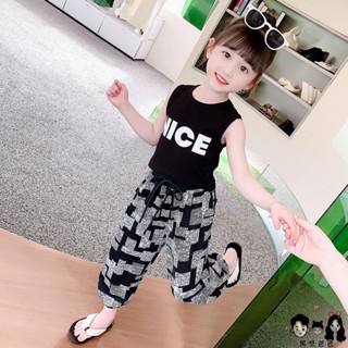 女童 短款 背心 女今年夏季新款工字吊帶彈力修身百搭無袖字母打底衫 兒童背心 兒童衣服 寶寶背心 吊帶背心