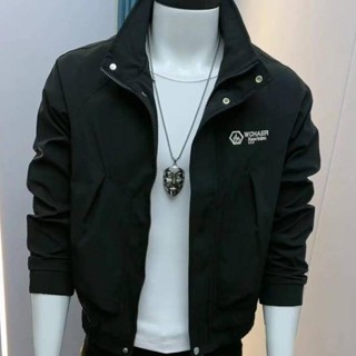 【XIU】☻夾克 秋季新款純色男士夾克潮流百搭韓版修身休閒時尚刺繡立領男裝外套