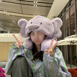 可愛旅行枕🎗 可愛紫色卡通大象帽子連帽午睡便攜旅行護頸飛機辦公室坐車u型枕