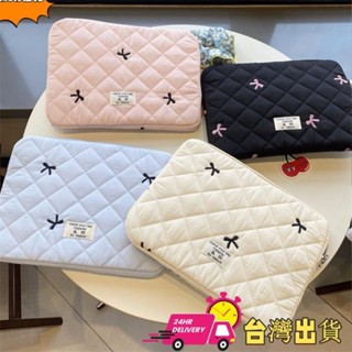 【限時特賣】韓國ins平板電腦收納包 可愛菱格刺繡蝴蝶結11/13/15吋筆記本收納包 ipad11吋平板套 13吋筆電