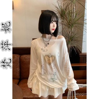 白色薄款長袖防曬罩衫女秋季寬鬆慵懶風微透T恤設計感小眾上衣