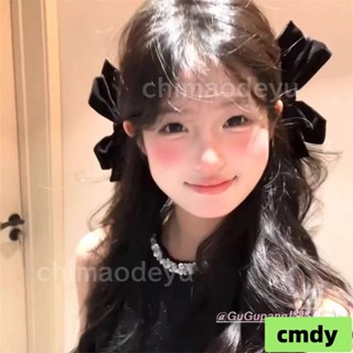 臺灣出貨 免運 公主髮飾 在逃公主黑色絲絨蝴蝶結發夾氣質輕奢減齡少女感對夾側邊夾子發飾