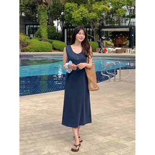 Codibook｜韓國 09WOMEN 休閒純色U領無袖長版連身洋裝［預購］長洋裝 細肩帶緞面洋裝 女裝