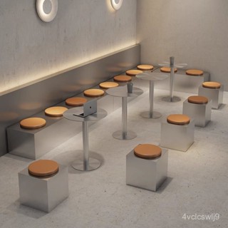 咖啡桌 不銹鋼圓桌 吃飯圓形餐桌 家用餐桌 戶外洽談桌子 現代奶茶店咖啡廳桌椅組閤 咖啡廳桌椅 不鏽鋼小圓桌
