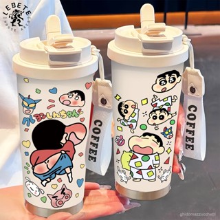 [卡通 便攜]LEBETE小新係列高顏值保溫杯咖啡杯女雙飲不鏽鋼杯吸管大容量陶瓷保溫 不鏽鋼保溫瓶 保溫杯