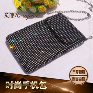 臺灣齣貨Grace手機包女斜挎包單肩鏈條零錢包6寸豎款學生韓版可愛鑲水鑽宴會包✨✨✨
