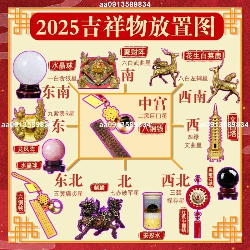 開光+招財轉運+有求必應+2025年乙巳蛇年九宮方位吉祥物 化五黃二黑三碧七赤星旺五大吉星/保平安