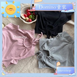 Domino童裝✨純棉可愛洋氣~女童蝴蝶結露背T恤25夏季韓版短版短袖上衣純棉可愛洋氣打底衫潮2563