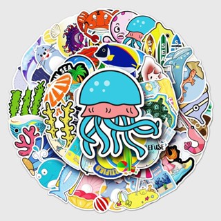 [滿99出貨]50張創意海洋系動物圖案章魚海豹卡通滑板車筆記本行李箱汽車貼紙