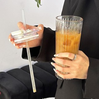 帶蓋加厚奶茶杯玻璃杯ins高顔值果汁水杯大容量辦公室吸管咖啡杯 吸管杯 飲料杯 隨行杯 高顏值水杯 可愛水杯 辦公
