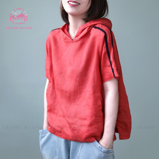 【XL~8XL】大碼女裝夏裝女棉麻短袖女新款連帽大碼T女寬鬆T恤上衣女夏季【元氣衣研所】