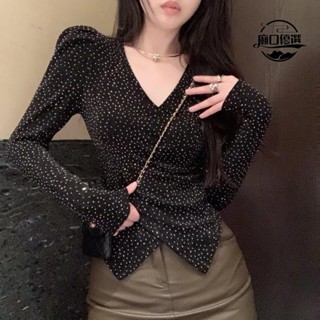 🛒臺灣出貨🛒網紅領設計感打底衫女春季不規則修身短款上衣長袖ins名媛風恤 ck800603