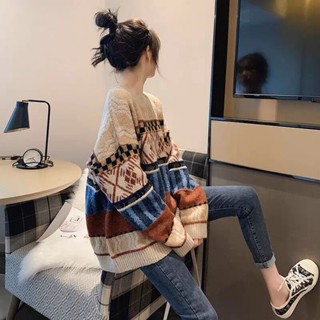 【小雲雀】毛衣女 新款女生針織毛衣 加厚上衣 日係複古毛衣 套頭寬鬆慵懶風長袖上衣 寬鬆顯瘦減齡百搭毛衣