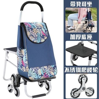 【超厚靜音輪】買菜 購物小拉車 折疊便攜 帶凳子 可爬樓梯 買菜車 拉桿車 行李車 家用 輕便折疊小拉車 購物手推車