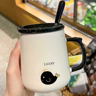 🤎顯示貼買🤎馬克杯帶蓋勺水杯男生咖啡家用子女情侶陶瓷杯早餐可愛創意感馬克杯 咖啡杯 水杯 茶杯