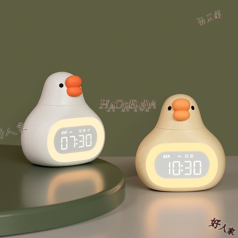 QQ鵝電子時鐘夜燈 多功能胖胖鵝鬧鐘 電子顯示鬧鐘USB充電多功能靜音夜光電子鬧鐘 床頭喚醒時鐘 小夜燈 時鐘 鬧鐘