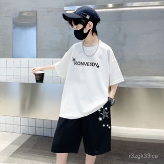 兒童套裝夏季 兒童短袖套裝 兒童棉套裝 韓版男童休閒套裝 男童運動套裝 純棉汗衫男童短袖T恤女童短褲兒童短褲上衣服兩件套
