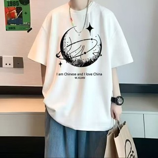 夏季新款圓領短袖T恤男 ins潮流港風復古短袖上衣 韓版休閒百搭寬鬆印花T 青少年學生短T（SYT590）【壹號站】
