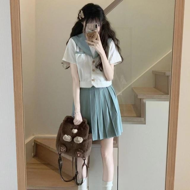 【夏日爆款】日雜風熱銷 JK 綠水手服✨純慾必殺技｜小個子專屬 顯瘦 學院風 兩件套 純慾必殺技 蝦皮限定免運🔥