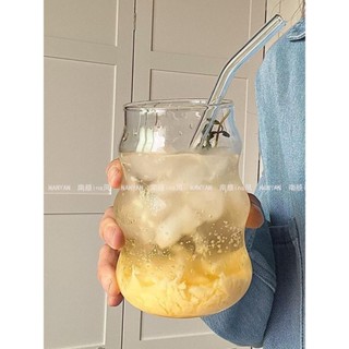臺灣發貨【免運】Jenny ｜咖啡玻璃 杯子 錘目紋 ins風 高硼矽 喝水 波浪牛奶飲料杯 奶茶吸管杯子