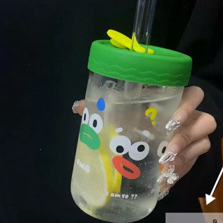 臺灣發貨【免運】Jenny 醜萌OMG 大嘴玻璃杯 耐高溫 高硼矽玻璃水杯 咖啡飲料水杯 吸管杯 隨手杯