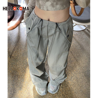 【店鋪熱銷】HELLO KOMA 美式復古 女士褲子 直筒 冰絲 闊腿褲 夏季 薄款 工裝褲 男 新款 工裝褲男 美式工