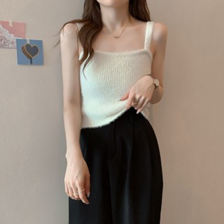 👩‍🦰🎈臺灣發貨🎆🎇 女生小可愛 小平口背心 細肩帶 條紋吊帶背心 固定杯 仿水貂毛絨平口小吊帶背心女內搭保暖