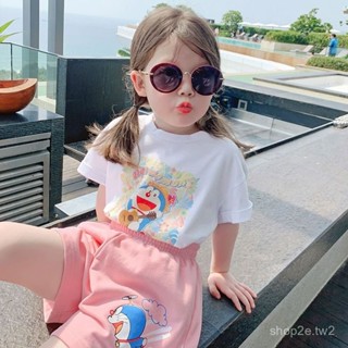 🔥48H出貨 夏季新款女大童上衣童裝2025新款女童體恤夏裝寶寶洋氣卡通短袖T恤兒童哆啦A夢上衣潮 卡通短袖T恤