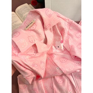 小柴兔~甜美粉色Kitty貓德絨睡衣女冬季加絨加厚保暖學生冬天居家服套裝