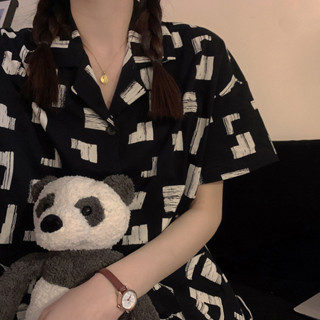 🌺臺灣限時低價🌺睡衣女夏季2023年短袖短褲休閑寬松薄款網紅ins風黑白簡約家居服
