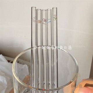 ❤熱賣❤2025新款ins風可愛高硼矽印花玻璃吸管高顏值喝咖啡喝牛奶管網紅