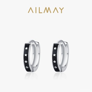 AILMAY✨正品授權✨香港直發輕奢S925純銀新款黑色星空滴膠耳環女簡約百搭嘻哈風時尚耳圈耳扣 氣質耳圈 銀耳環