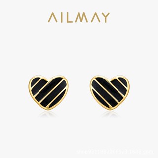 AILMAY✨正品授權✨香港直發S925純銀優雅黑色愛心耳釘女歐美氣質小眾ins冷淡風金色耳環飾品
