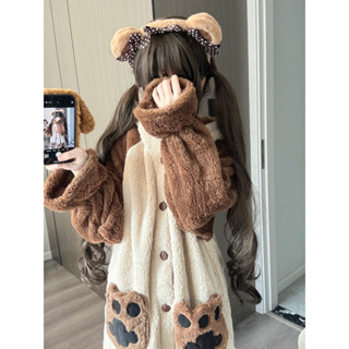 低價-暹羅貓小豆泥睡衣女款 加絨加厚睡衣 居家服 可愛卡通睡袍 學生冬天家居服 保暖睡袍女 秋冬季珊瑚絨睡裙 連帽浴袍睡