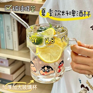 🔥臺灣出貨🔥超可愛水杯✨ 水杯 辦公水杯 新款蠟筆小新印花玻璃杯ins美樂蒂曲曲把手杯卡通水杯果汁咖啡杯