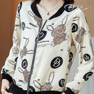 ⭐免運⭐春夏薄款雪紡防曬服女短版外套長袖印花夾克防曬寬鬆棒球外套休閒拉鍊開衫大碼印花短上衣5XL媽媽裝臺出