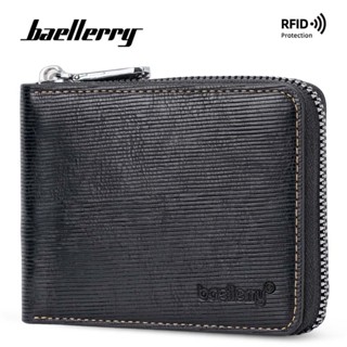 【含稅附發票】Baellerry新款錢包男士短款跨境複古RFID拉鏈零錢包簡約橫版卡包多功能兩折短橫款皮夾 男生禮品