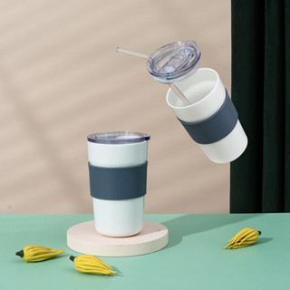 【新品推薦】馬克杯隨手杯水杯吸管杯陶瓷密封便攜車載高顏值杯子大容量女