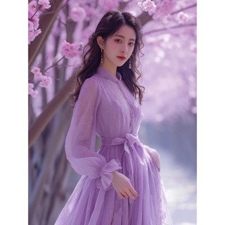 WIT#宴會禮服❤️甜妹辣妹名媛宴會店鋪別緻漂亮紫色連衣裙秋季茶歇法式高階感氣質名媛初戀清純奶甜裙子洋裝生日