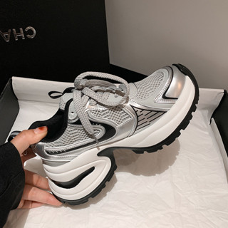 新款 韓版 實拍 老爹鞋 休閒鞋 大碼數35-40 厚底鞋7cm 透氣 銀色 增高鞋 運動鞋 女鞋 單鞋 小皮鞋